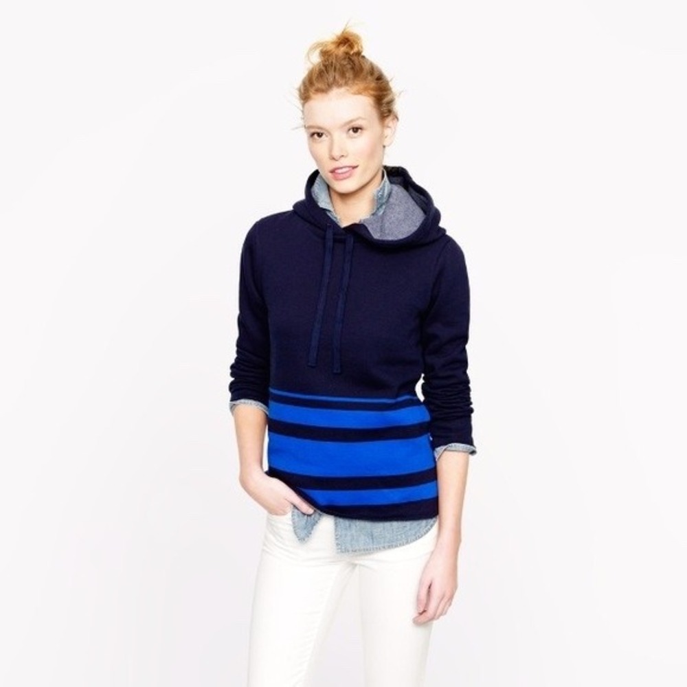 J. Crew Navy Hoodie with Royal Blue Stripes